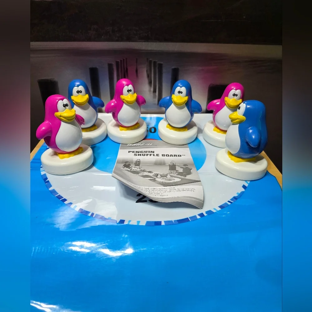 Penguin Shuffle Board Game Set - Blue and Pink Club Penguin Game Vintage